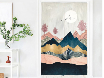 Color: 1abstract mountain peak, Size: 80x100 - Fabric Perforation-free Bedroom Household Bathroom Kitchen Partition Curtain