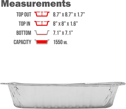 8” x 8” Square Baking Cake Pans with Plastic Dome Lids | Heavy Duty l Disposable Aluminum Foil Tins l Portable Food Containers