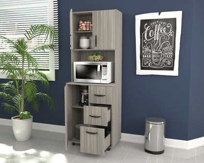 INVAL 3-Drawer 4-Shelf Kitchen/Microwave Storage Cabinet in Gray Smoke Oak